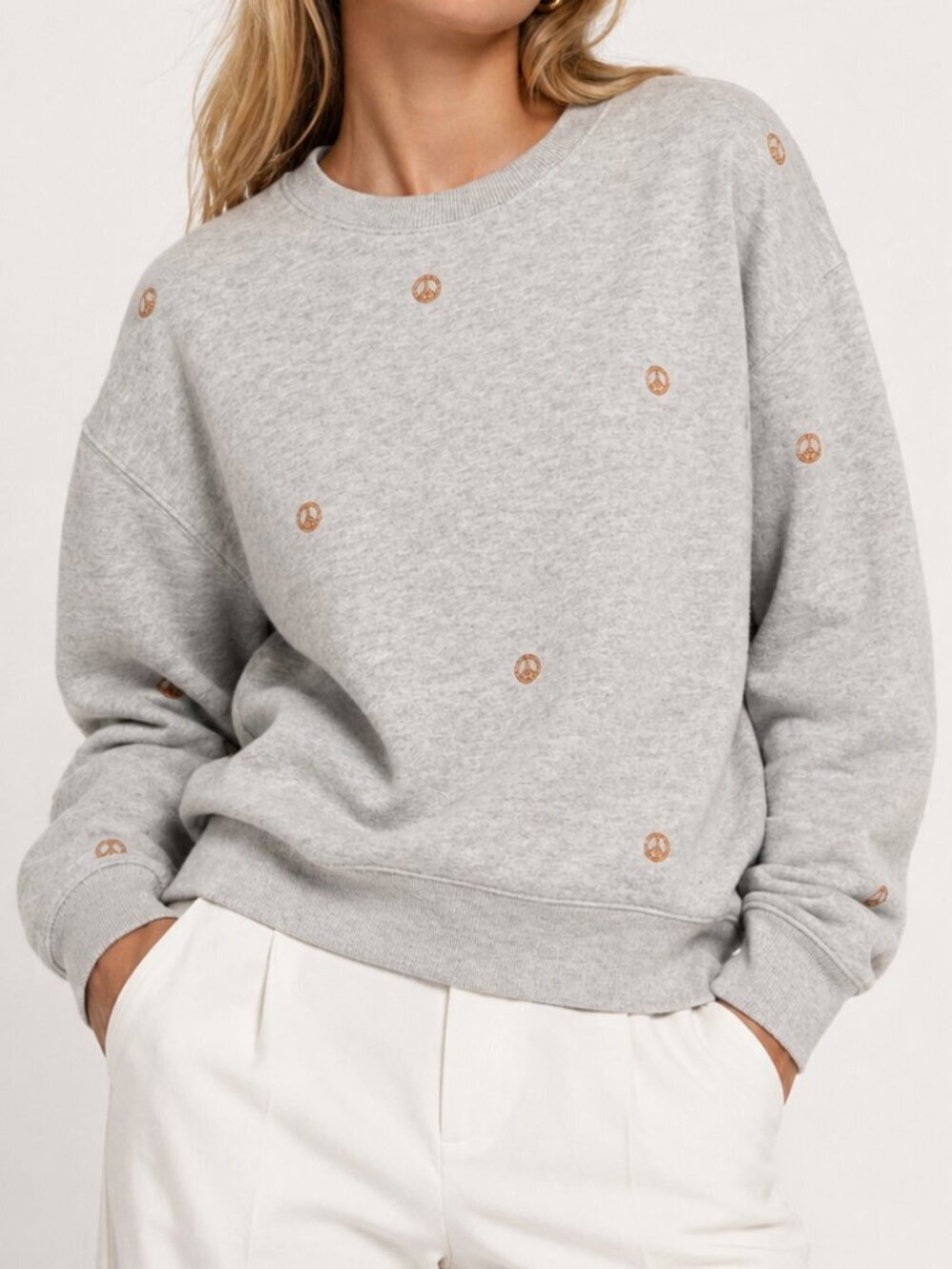 RAILS Ramona Peace Sign Cropped Sweatshirt Gray Small